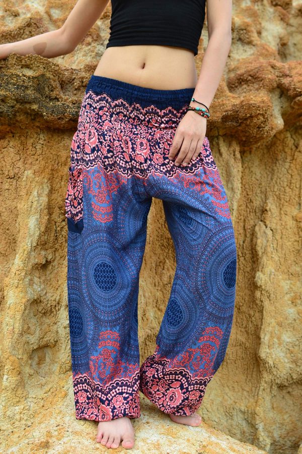 Women Harem Pant Boho Genie Aladdin Smocked Waist Yoga Trousers