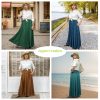 Women's 2025 Summer A Line Flared Floral Embroidered Panel Flowy High Waisted Maxi Skirt
