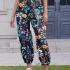 Women Capri Pants Lounge Drawstring High Elastic Waist Wide Leg Quick Dry Pants Cinch Bottom Trousers