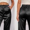 Women's Wide Leg Satin Silky Casual Dress Cocktail Party High Waist Pants
