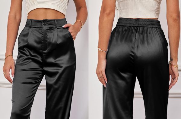 Women's Wide Leg Satin Silky Casual Dress Cocktail Party High Waist Pants