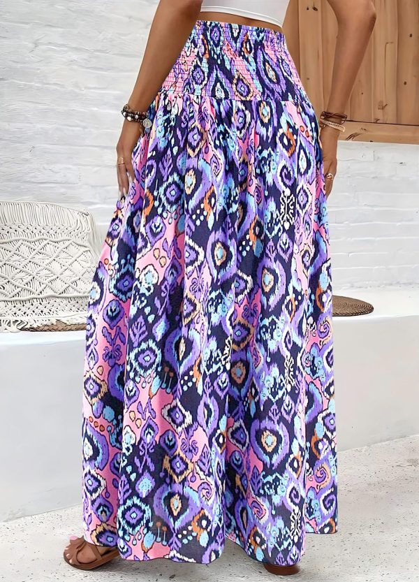 Women's Floral African Print Palazzo Pants Elastic High Waist Wide Leg Pants Flowy Yoga Loose Trousers