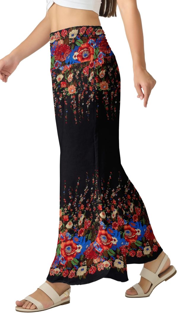 Palazzo Pants for Women - Boho Flare Leg Wide Summer Pant Women - Harem Waist Flowy Bottoms with Pockets