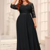 Women's Formal Floral Lace V Neck Plus Size Bridesmaid Party Maxi Dress