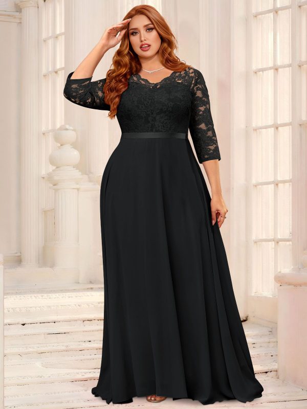 Women's Formal Floral Lace V Neck Plus Size Bridesmaid Party Maxi Dress