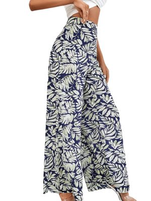 Women's Boho Floral Print High Waist Wide Leg Pants Loose Fit Trousers
