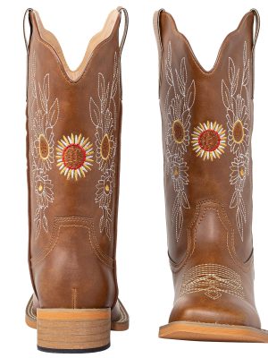 Floral Cowboy Boots for Women Square Toe Wide Calf Western Fashion Sunflower Cowgirl Boots