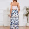 2025 Womens Beach Wide Leg Pants Summer Floral Elastic Waist Pant Palazzo Dressy Boho Flowy with Pockets