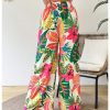 Women's Tropical Palazzo Pants Boho Summer Casual Wide Leg Flowy Trousers