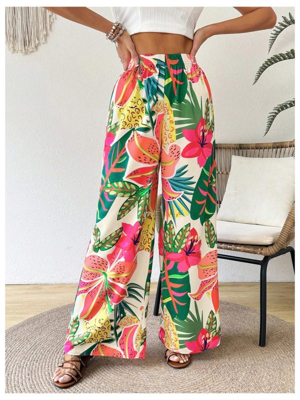 Women's Tropical Palazzo Pants Boho Summer Casual Wide Leg Flowy Trousers