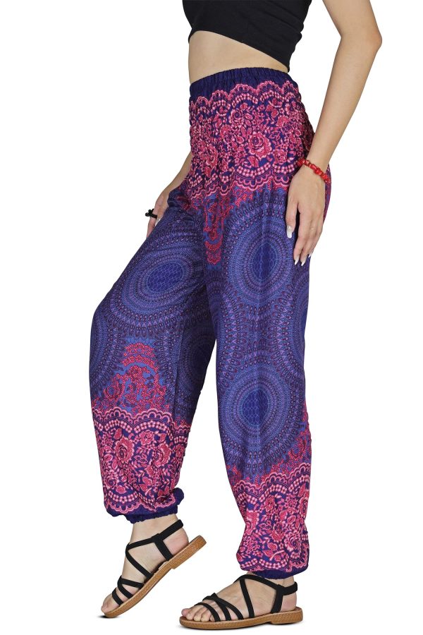 Women Harem Pant Boho Genie Aladdin Smocked Waist Yoga Trousers