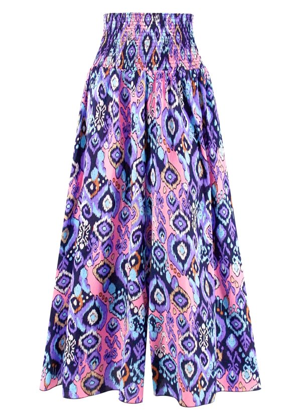 Women's Floral African Print Palazzo Pants Elastic High Waist Wide Leg Pants Flowy Yoga Loose Trousers