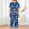 Women's Two Piece Lounge Set Short Sleeve Shirt and Capri Pants Mumu Pajama with Pockets Loungewear Pjs Sets