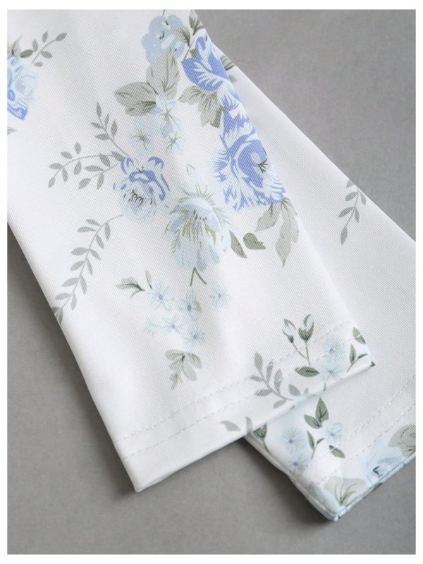 Women's Floral Square Neck Long Sleeve Bodysuit Ruched Casual Tee Tops