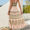 Bohemian Printed Beaded Halter Neck Backless Beach Maxi Dress Vacation Casual Trendy Summer Wear