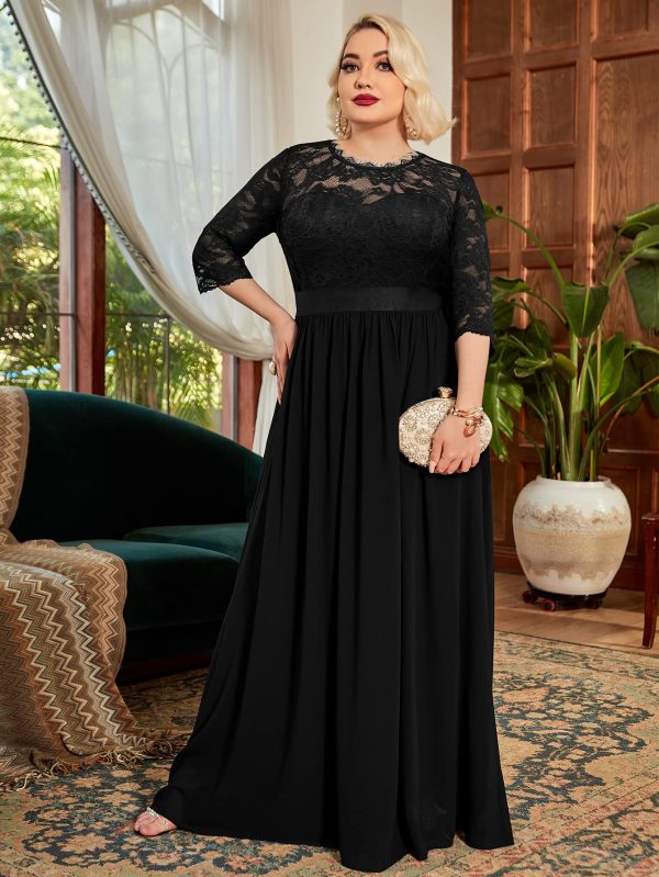 Women's Formal Floral Lace Plus Size Wedding Maxi Dress