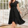 Women's Plus Size V Neck Elegant Floral Lace Ruffle Bridesmaid Maxi Dress