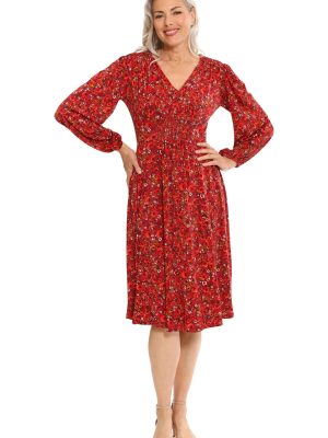 Women's Smocked Empire Waist Fit and Flare Dress