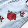 Men's Ripped Floral Embroidered Skinny Jeans Vintage Style with Broken Holes Denim Pants Stretch Fit Jean Trousers (Light