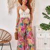 Women's Hawaiian Tropical Beach Palazzo Pants Flowy Boho Summer Wide Leg Trousers