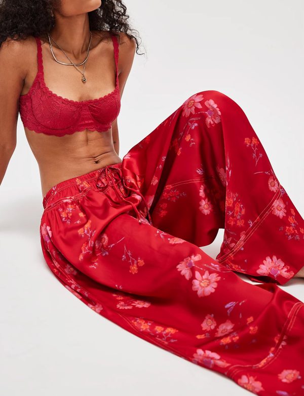 Women Summer Casual High Waist Wide Leg Pants Floral Print Palazzo Pant Flowy Lounge Beach Trousers with Pockets
