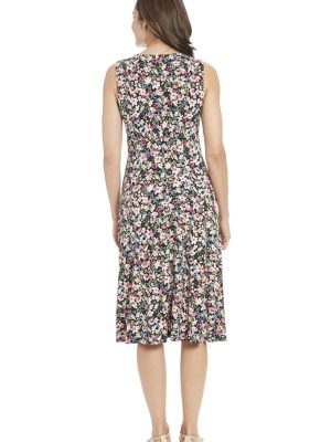 Women's Sleeveless Inset Waist Midi Fit and Flare Dress
