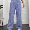 Women's Straight Wide Leg Trousers Striped Print Letter Patched Detail High Waist Y2K Fashion Pants