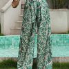 Womens Printed Wide Leg Pants Ruffle Elastic Drawstring Beach Vacation Palazzo Loose Comfy Trousers with Pockets