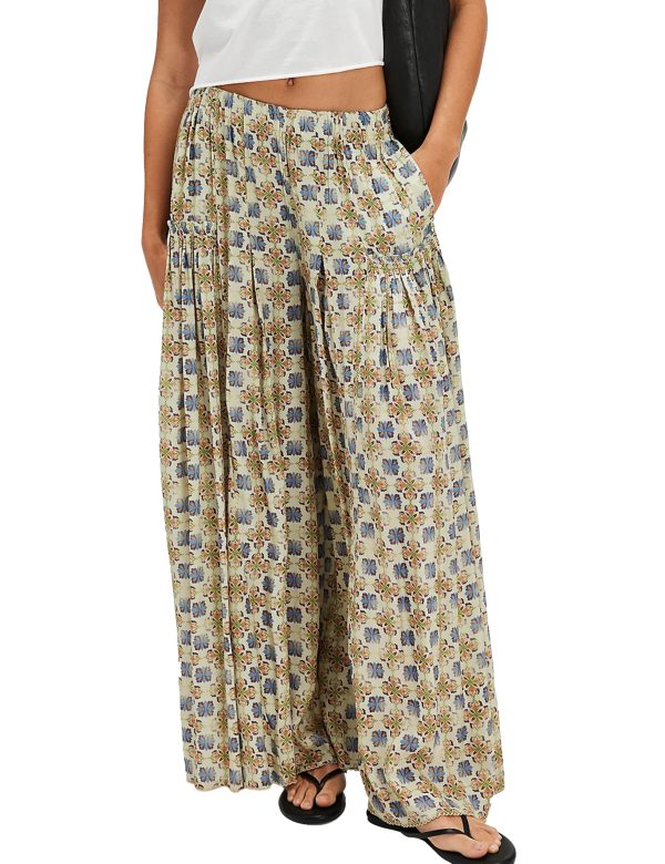 Womens Wide Leg Pants Flowy High Elastic Waist Loose Printed Beach Boho Yoga Casual Long Trousers