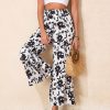 Palazzo Pants for Women Summer Beach Elastic Waisted Trousers with Pockets Wide Leg Loose Fit Pants Black Floral XXL