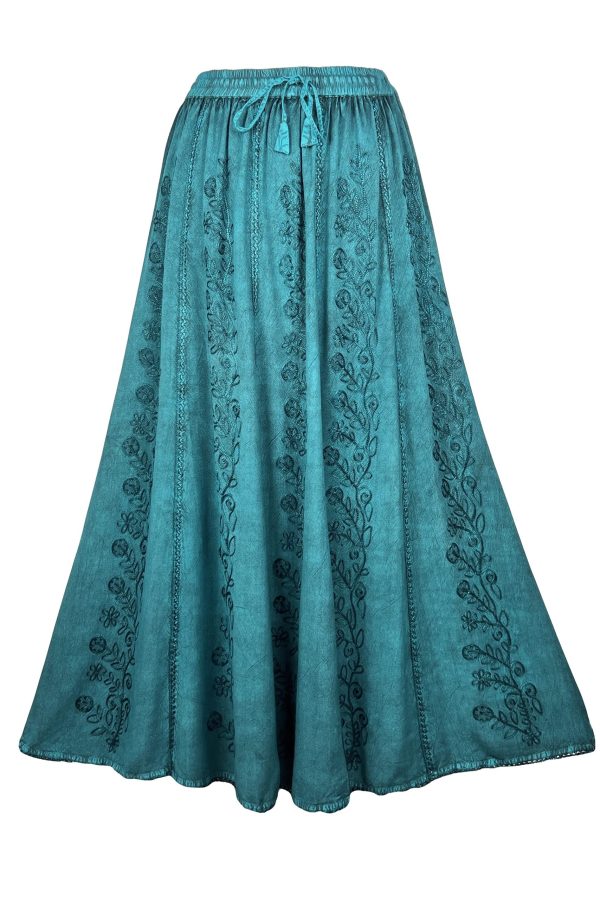 Women's 2025 Summer A Line Flared Floral Embroidered Panel Flowy High Waisted Maxi Skirt