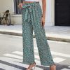 Women Summer Casual Wide Leg Pants High Waisted Elastic Tie Knot Boho Beach Trousers with Pockets