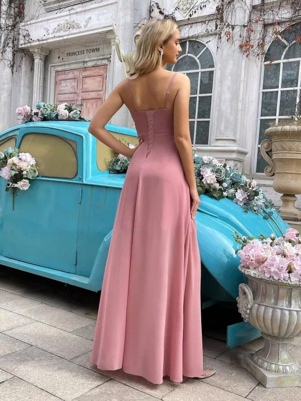 Women's Bridesmaid Dresses 2025 with Slit Spaghetti Straps Formal Party Gowns A Line Maxi Dress PU162