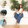 Womens Capri Pants Wide Leg High Waisted Palazzo Lounge Pants Drawstring Casual Trousers with Pockets