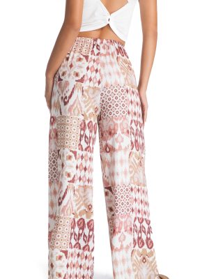 Women Wide Leg Pants Casual High Waist Floral Flowing Drawstring Trendy Lounge Boho Beach Pant Trouser
