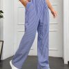 Women's Straight Wide Leg Trousers Striped Print Letter Patched Detail High Waist Y2K Fashion Pants