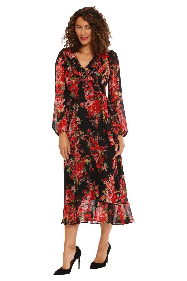 Women's Long Sleeve Chic and Versatile Chiffon Ruffle Faux Wrap Dress