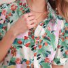 Women's Floral Print Short Puff Sleeve Blouse Elegant Collar Button Down Shirts Tops