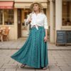 Women's 2025 Summer A Line Flared Floral Embroidered Panel Flowy High Waisted Maxi Skirt