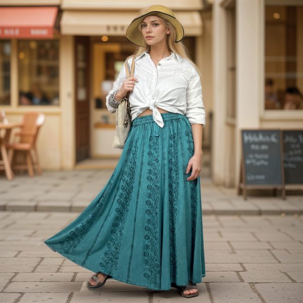 Women's 2025 Summer A Line Flared Floral Embroidered Panel Flowy High Waisted Maxi Skirt