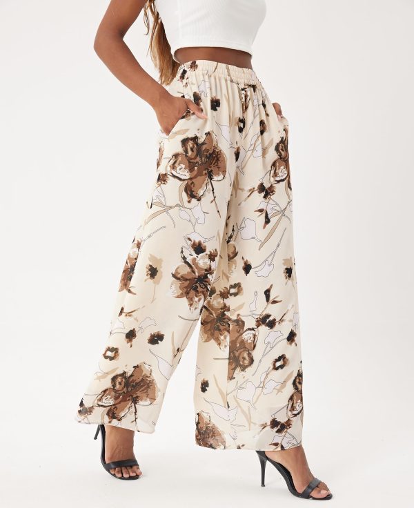 Women's Wide Leg Palazzo Pants Chiffon Flowy Loose Party Wedding Dressy Casual Trousers