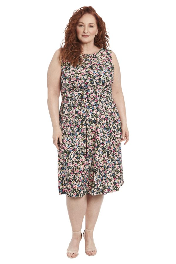 Women's Sleeveless Inset Waist Midi Fit and Flare Dress