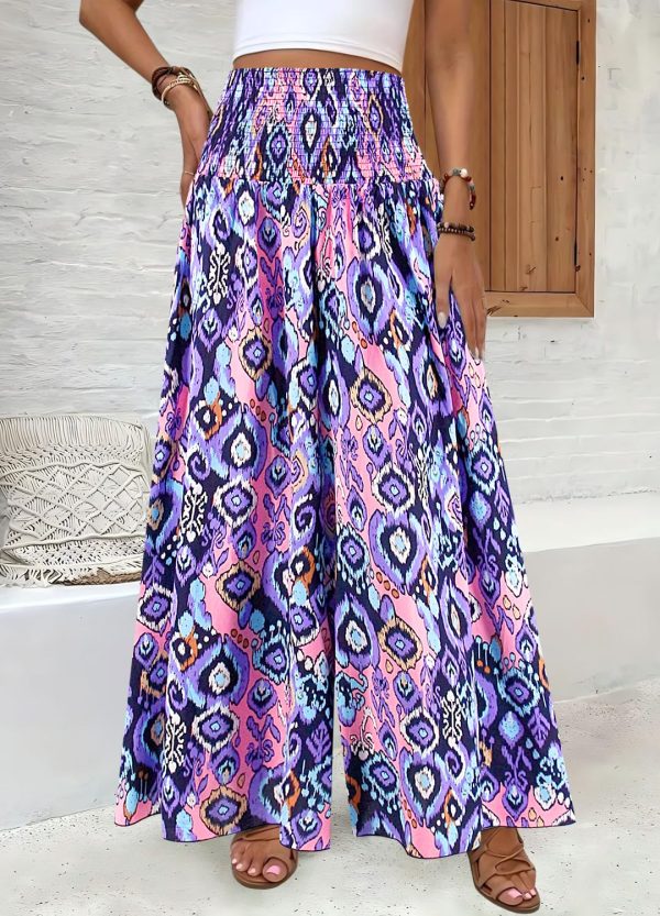 Women's Floral African Print Palazzo Pants Elastic High Waist Wide Leg Pants Flowy Yoga Loose Trousers