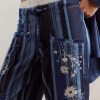 Striped Pants Women Floral Printed Wide Straight Leg Lounge Pant Mid Rise Drawstring Cropped Trousers