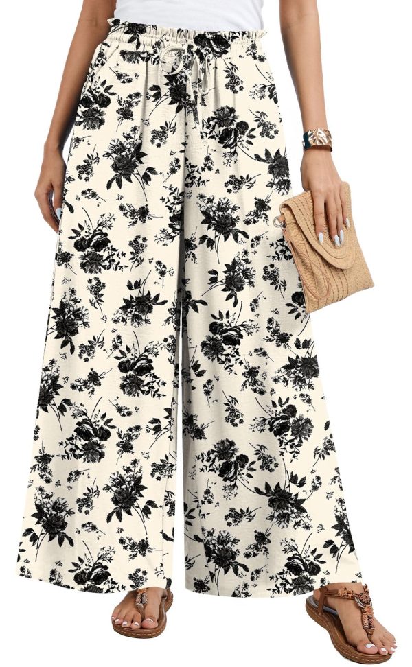 Palazzo Pants for Women Dressy Casual Wide Leg Slacks Elastic Waist with Pockets