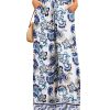 2025 Womens Beach Wide Leg Pants Summer Floral Elastic Waist Pant Palazzo Dressy Boho Flowy with Pockets