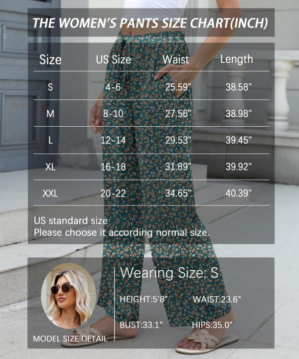Women High Waist Casual Pants Elastic Wide Leg Summer Beach Palazzo Trousers with Pockets Lightweight Comfy