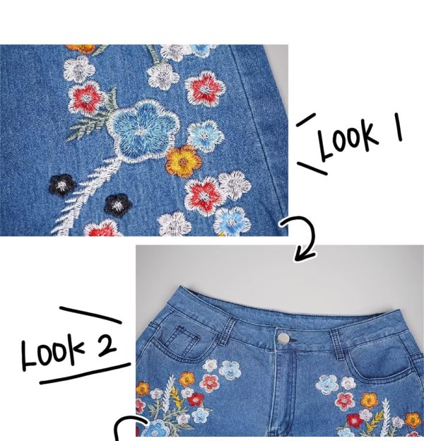 Womens Floral Embroidered Bell Bottom Jeans Stretchy Denim Flared Pants Mid Rise Vintage Bootcut Casual Trousers
