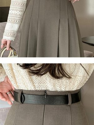 Women's Vintage Solid Color Elegant Office Mid Length High Waist Mid Length A-Line Pleated Skirts