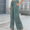 Women High Waist Casual Pants Elastic Wide Leg Summer Beach Palazzo Trousers with Pockets Lightweight Comfy